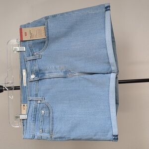 Levi's Mid Length Hypersoft High Rise Light Wash Cuffed Jean Shorts Sz 33